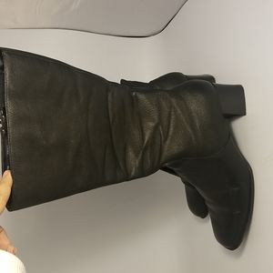 Electra, black heeled faux leather boots